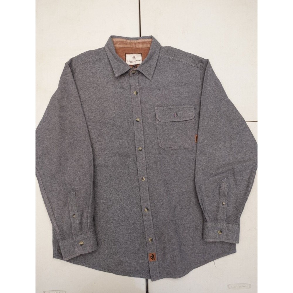 Legendary Whitetails Flannel Shirt Solid Grey One Pocket Adult Size XL